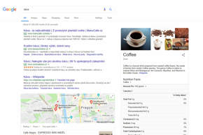 Stránka SERPu na dotaz „káva“